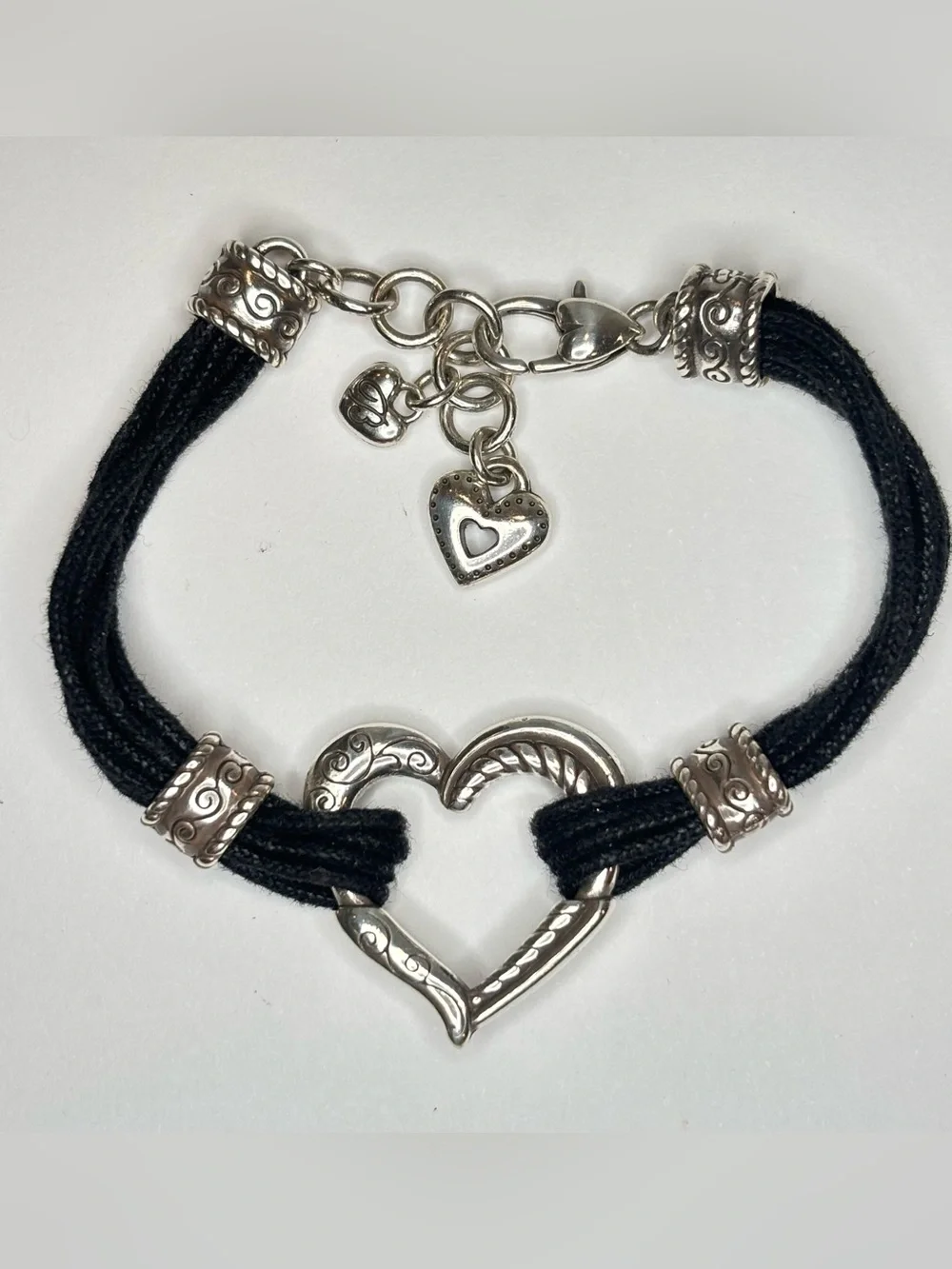Brighton Heritage Open Heart Bracelet, Silver Plated with Black Cord